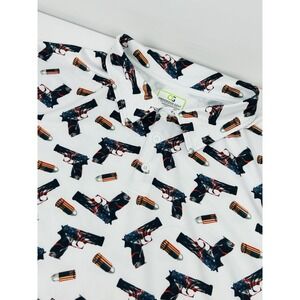 Obnoxious Golf Polo Shirt Men's XL Hand Gun Bullets USA White Short Sleeve